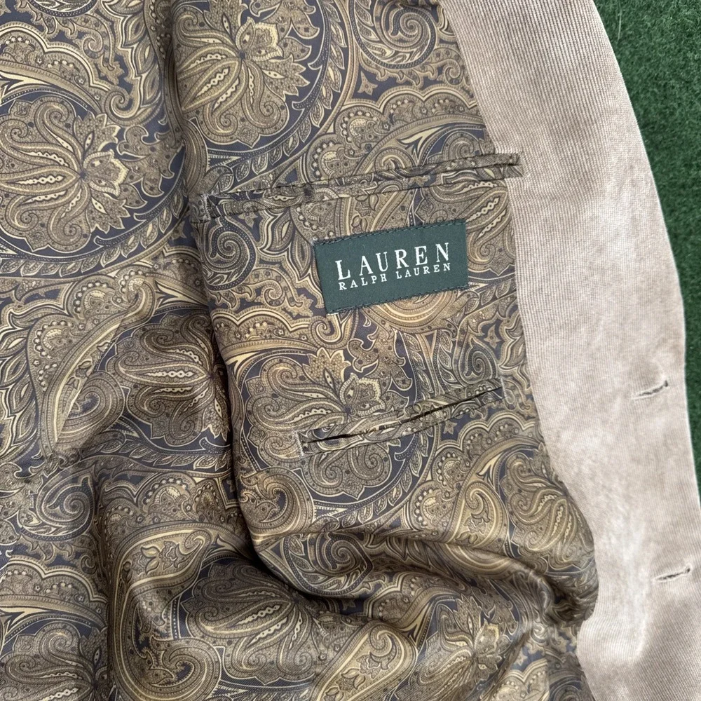 Vintage Ralph‎ Lauren Suede Blazer Taupe Beige Size 46 R Patch Pocket GUC